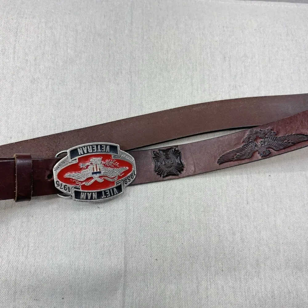 Vietnam Veteran 1959-1975 Leather Belt VFW Eagle Buckle Made in USA Size 52